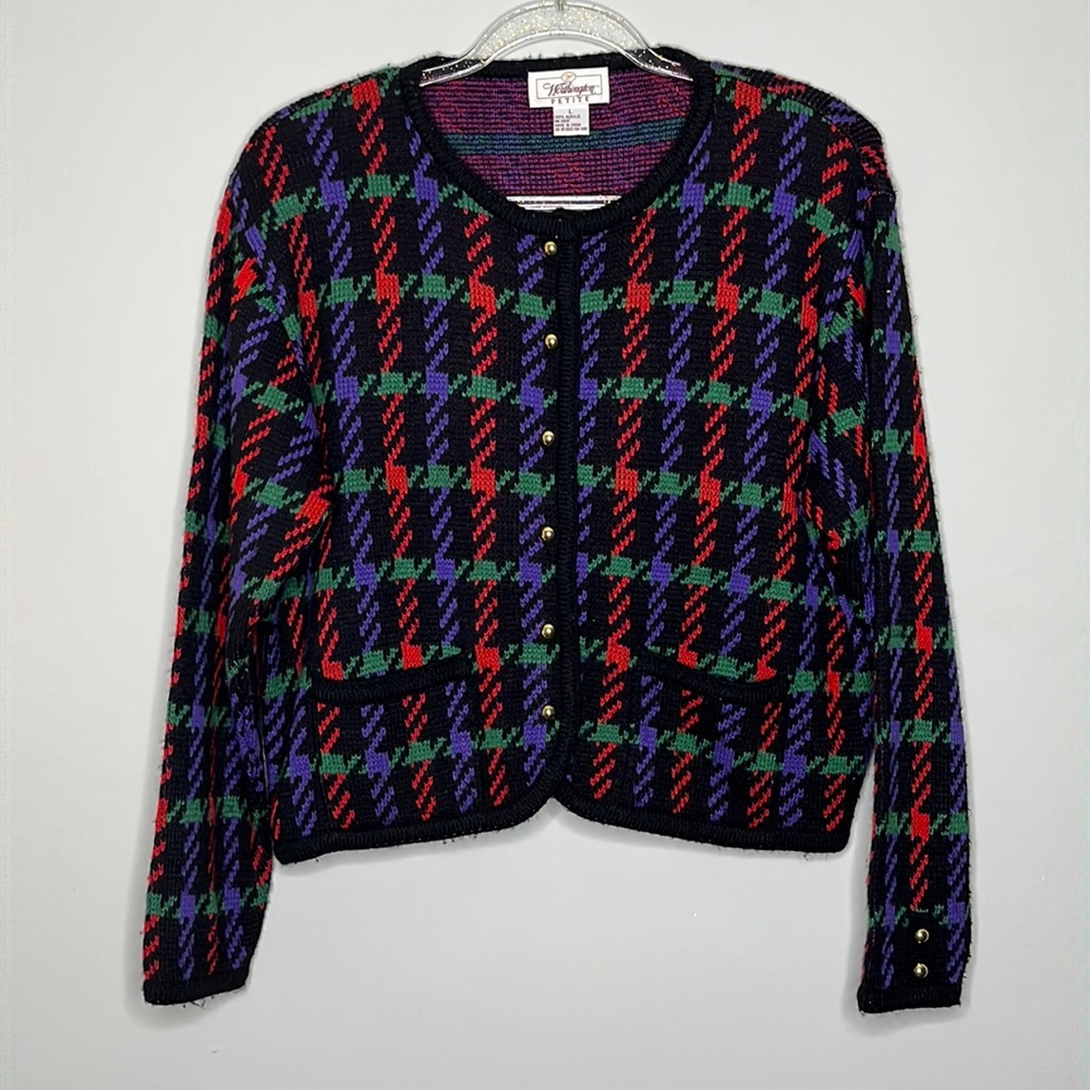 Worthington plaid knit button up cardigan sweater